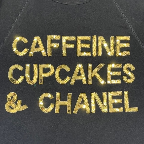 Bow & Drape Custom Sweater, “Caffeine, Cupcakes & Chanel”, XS, NWT - Picture 1 of 8
